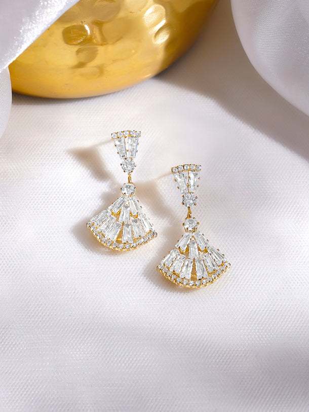 Rubans 18K Gold-Plated Baguette Crystal Tiered Geometric Drop Earrings
