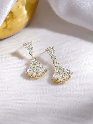 Rubans 18K Gold-Plated Baguette Crystal Tiered Geometric Drop Earrings