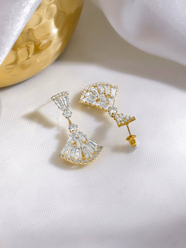 Rubans 18K Gold-Plated Baguette Crystal Tiered Geometric Drop Earrings