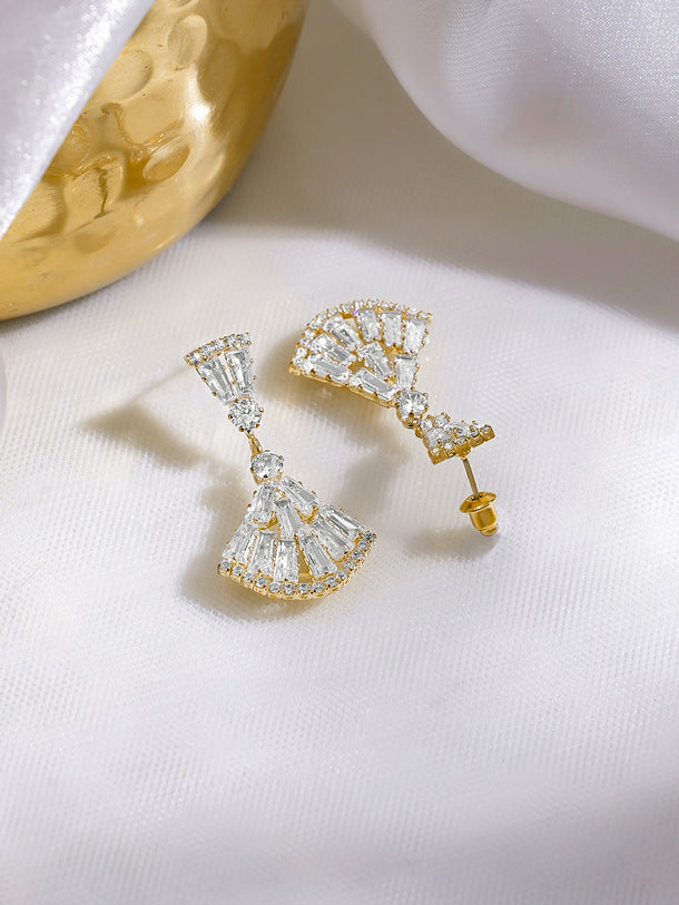 Rubans 18K Gold-Plated Baguette Crystal Tiered Geometric Drop Earrings