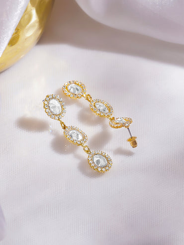 Rubans Voguish 18K Gold-Plated Clear Cubic Zirconia Triple Drop Dangler Earrings