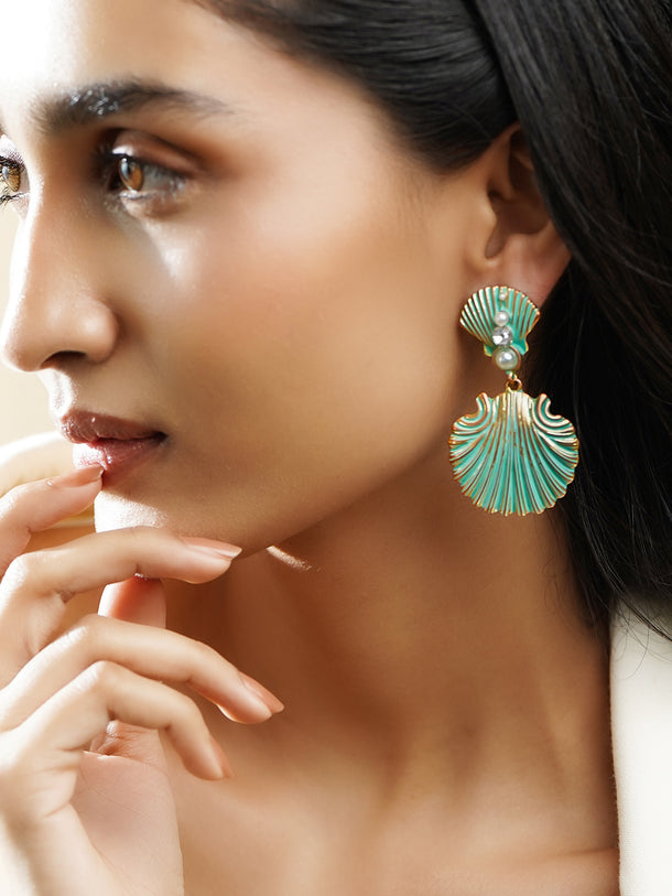 Shell Motif Blue Drop Earrings