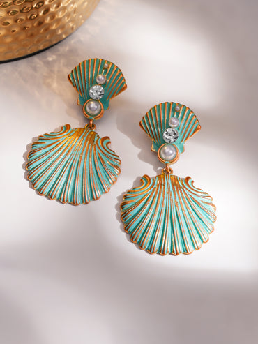 Shell Motif Blue Drop Earrings