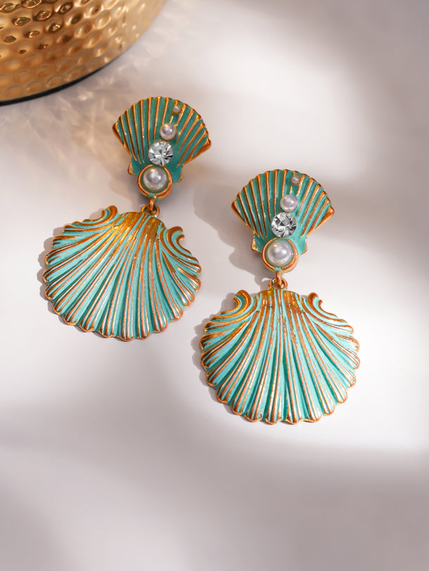Shell Motif Blue Drop Earrings