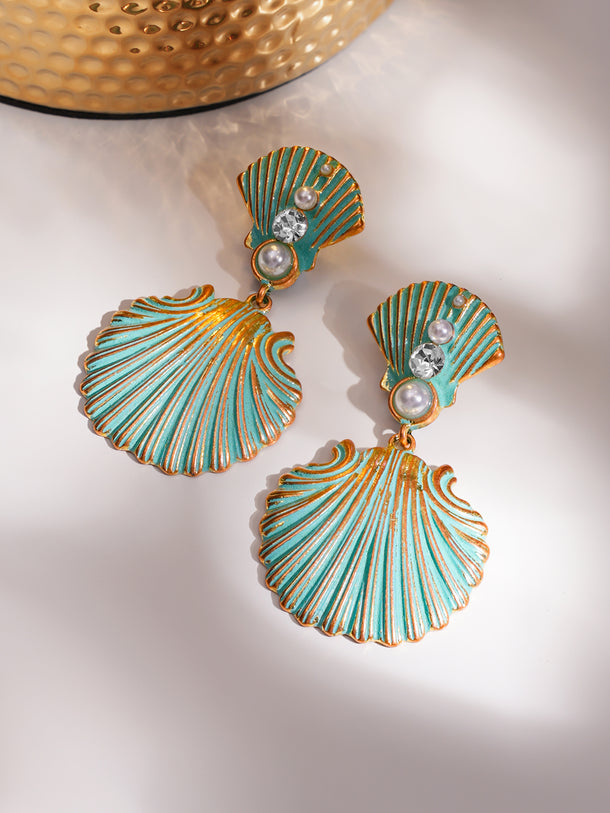 Shell Motif Blue Drop Earrings