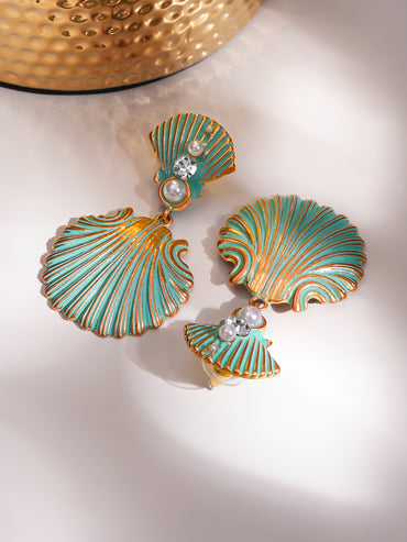 Shell Motif Blue Drop Earrings