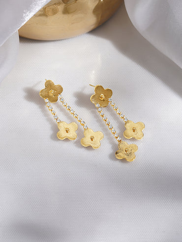 Rubans Voguish 18K Gold-Plated Floral Motif Drop Earrings with White AD Chain