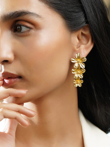 Floral Motif Gold Toned Dangler Earrings