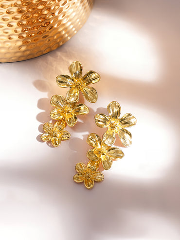 Floral Motif Gold Toned Dangler Earrings