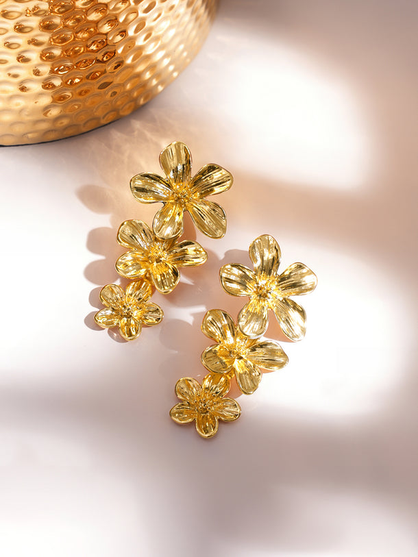 Floral Motif Gold Toned Dangler Earrings
