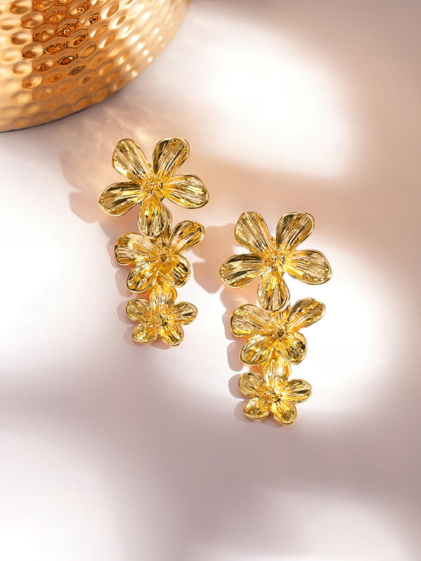 Floral Motif Gold Toned Dangler Earrings