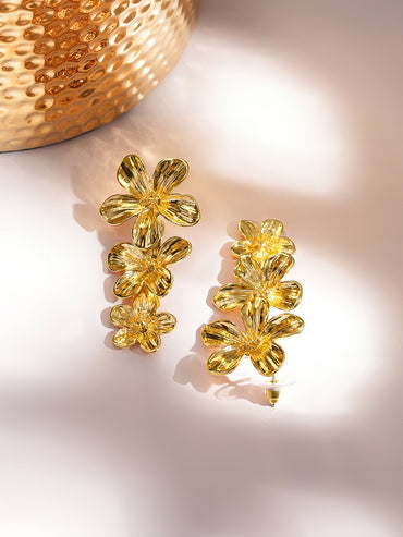 Floral Motif Gold Toned Dangler Earrings