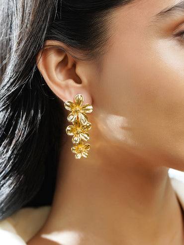 Floral Motif Gold Toned Dangler Earrings