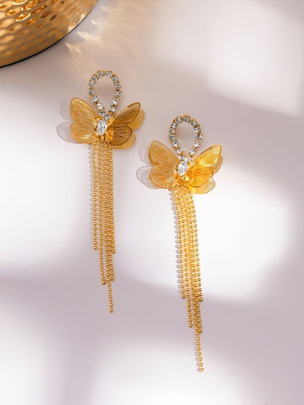 Butterfly Motif Tassel Dangler Earrings