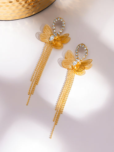 Butterfly Motif Tassel Dangler Earrings