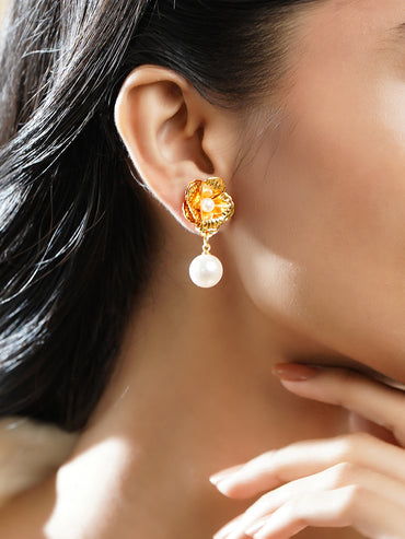 Gold Pearl Drop Earrings