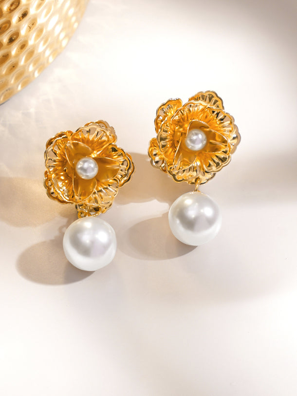 Gold Pearl Drop Earrings