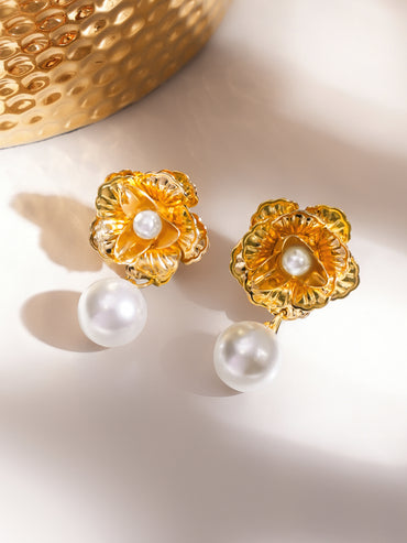 Gold Pearl Drop Earrings