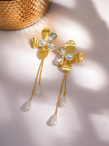 Gold & White Dangler Earrings