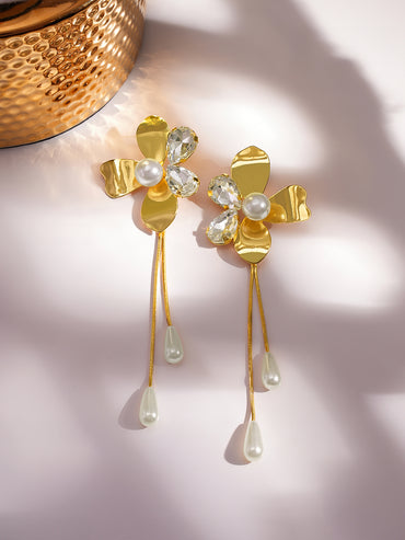 Gold & White Dangler Earrings