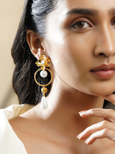 Gold Toned Pearl Drop Earrings