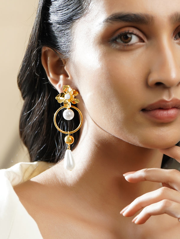 Gold Toned Pearl Drop Earrings
