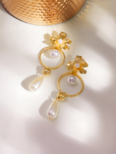 Gold Toned Pearl Drop Earrings