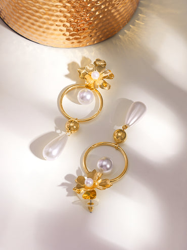 Gold Toned Pearl Drop Earrings