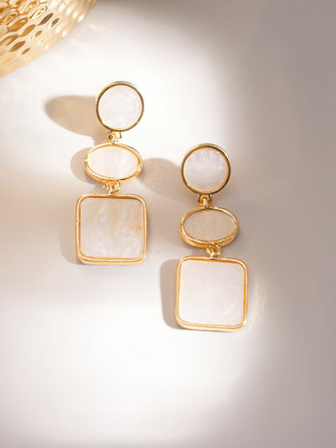 Geometric White Studded Dangler Earrings