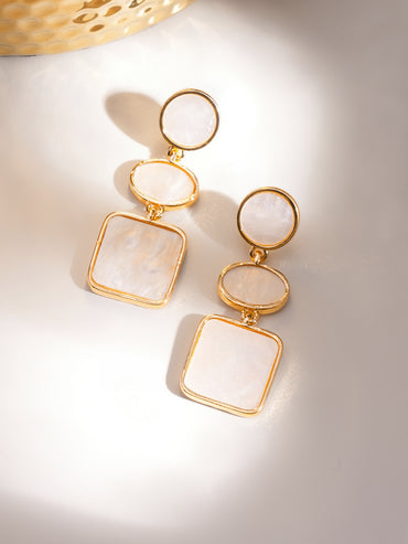 Geometric White Studded Dangler Earrings