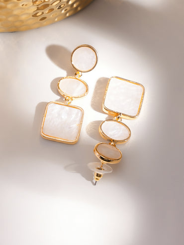 Geometric White Studded Dangler Earrings