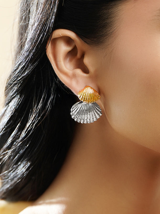 Shell Motif Multi-Toned Drop Earrings
