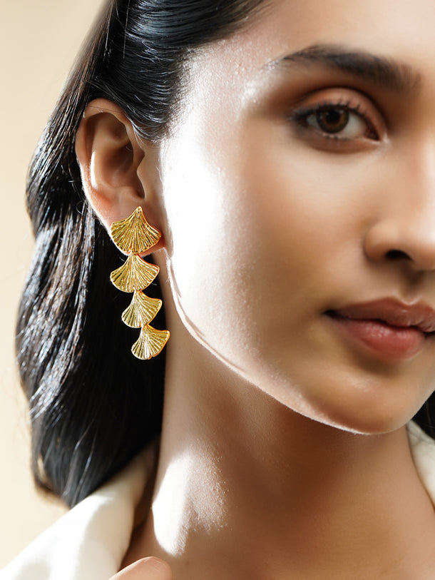 Gold Toned Shell Motif Dangler Earrings