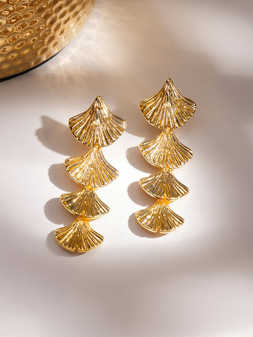 Gold Toned Shell Motif Dangler Earrings