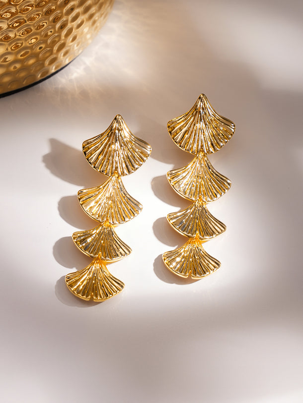 Gold Toned Shell Motif Dangler Earrings