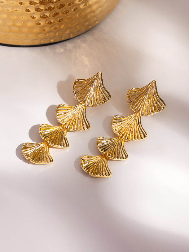 Gold Toned Shell Motif Dangler Earrings
