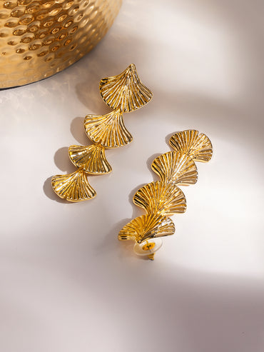 Gold Toned Shell Motif Dangler Earrings