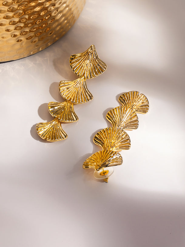 Gold Toned Shell Motif Dangler Earrings