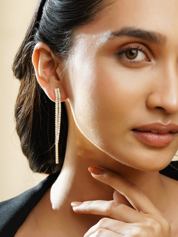 Rubans Voguish 18K Gold-Plated Cubic Zirconia Linear Long Dangler Earrings