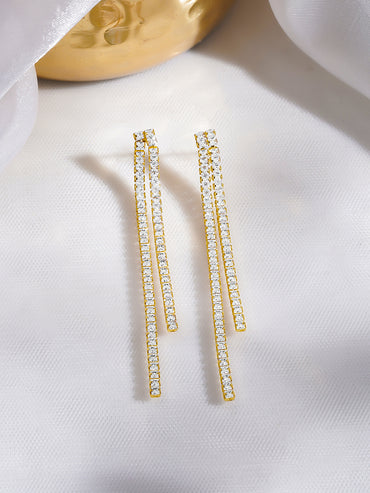 Rubans Voguish 18K Gold-Plated Cubic Zirconia Linear Long Dangler Earrings
