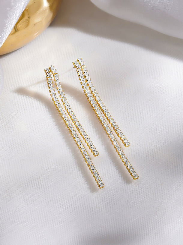Rubans Voguish 18K Gold-Plated Cubic Zirconia Linear Long Dangler Earrings