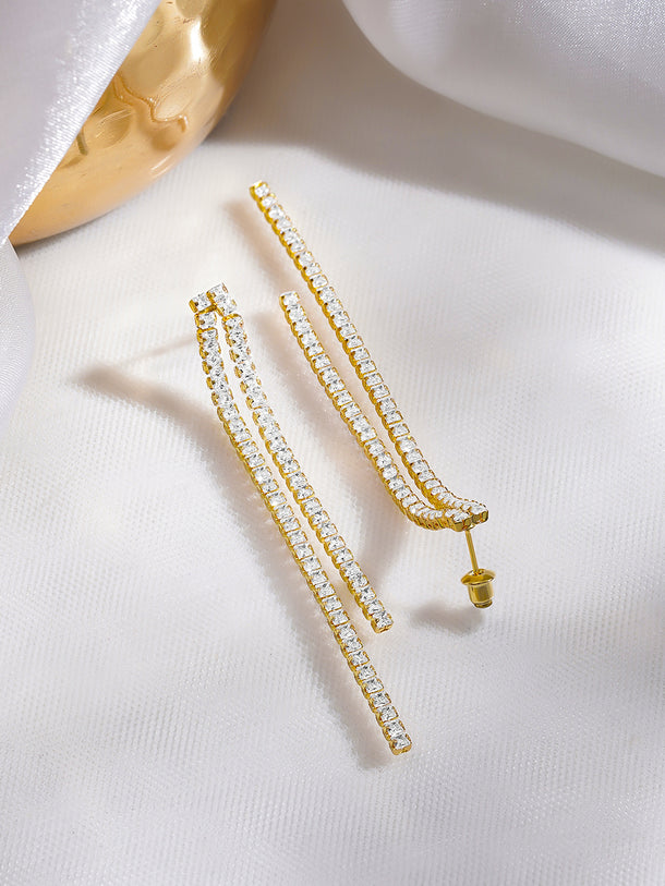 Rubans Voguish 18K Gold-Plated Cubic Zirconia Linear Long Dangler Earrings