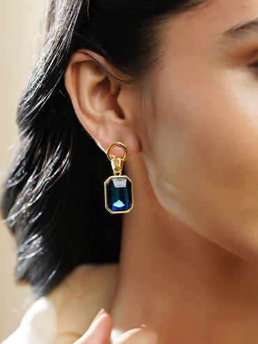 Rubans Voguish 18K Gold-Plated Blue Crystal Octagon-Cut Drop Earrings