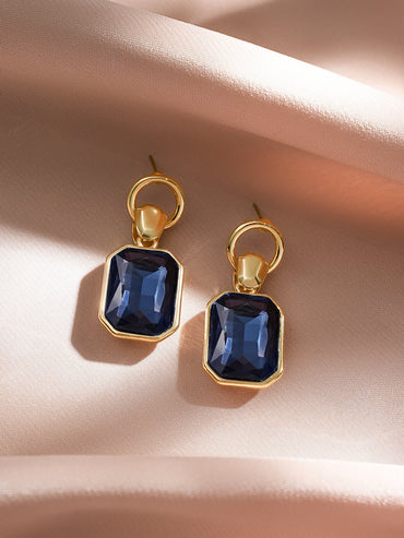 Rubans Voguish 18K Gold-Plated Blue Crystal Octagon-Cut Drop Earrings