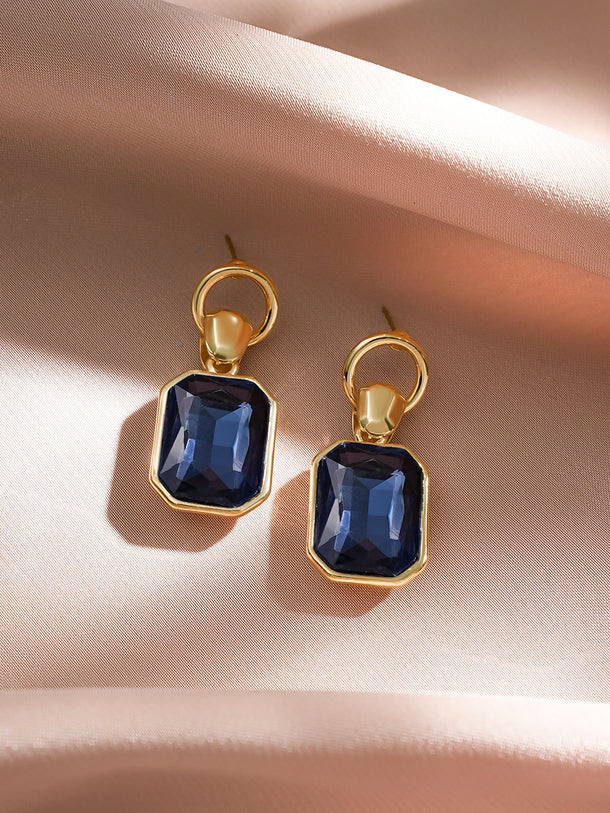 Rubans Voguish 18K Gold-Plated Blue Crystal Octagon-Cut Drop Earrings
