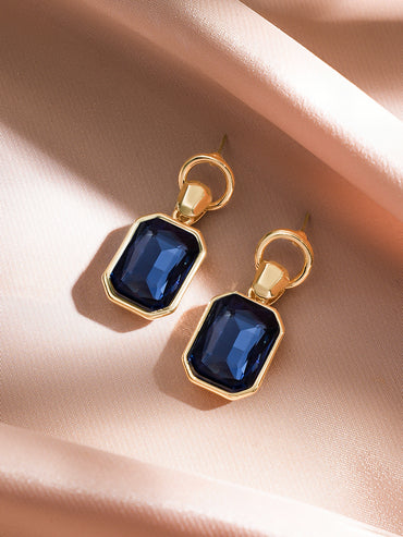 Rubans Voguish 18K Gold-Plated Blue Crystal Octagon-Cut Drop Earrings