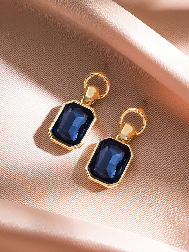 Rubans Voguish 18K Gold-Plated Blue Crystal Octagon-Cut Drop Earrings