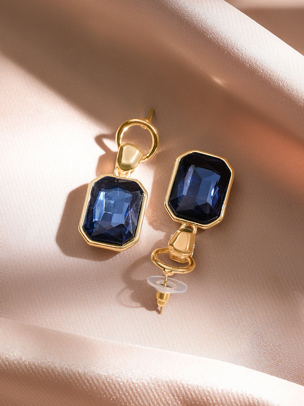 Rubans Voguish 18K Gold-Plated Blue Crystal Octagon-Cut Drop Earrings