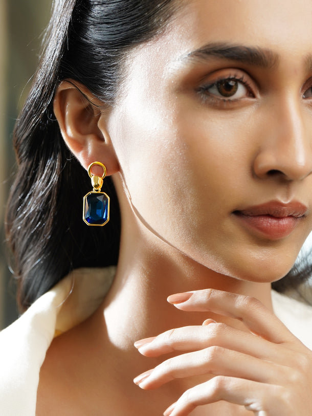 Rubans Voguish 18K Gold-Plated Blue Crystal Octagon-Cut Drop Earrings