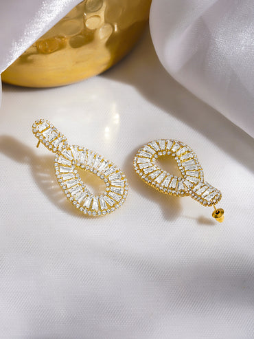 Rubans Voguish 18K Gold-Plated Clear Baguette Crystal Open-Loop Drop Earrings